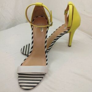 Mix no.6 Lina Yellow Black & White Strip Sz8 Women's Strap Heel Open Toe Shoe S1